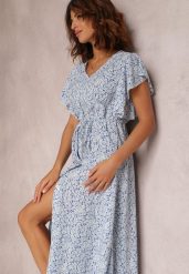 Niebieska Sukienka Thelliopis. Niebieskie sukienki damskie Renee, m, bez wzorów, boho, bez kołnierzyka, bez ramiączek, maxi, rozkloszowane. Za 74.99 zł.