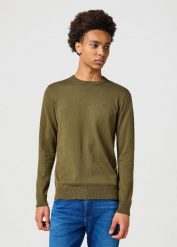 WRANGLER MĘSKI SWETER KNIT SWEATER IVY GREEN 112357202 W8F2016396. Zielone swetry męskie Wrangler, m, bez wzorów, bez kołnierzyka, bez ramiączek. Za 149.99 zł.