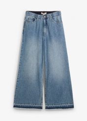 Dżinsy Wide Leg, high waist, cropped. Niebieskie jeansy damskie bonprix, bez wzorów, z jeansu, z podwyższonym stanem, krótkie. Za 132.99 zł.