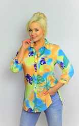 Elegancka koszula w letnie wzory z rękawem 3/4 PLUS SIZE XXL. Koszule damskie Nasi partnerzy, plus size, bez wzorów, z bawełny, eleganckie, bez kołnierzyka, bez ramiączek. Za 199.90 zł.