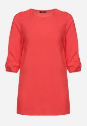 Czerwona Klasyczna Tunika z Marszczonymi Rękawami Evianas. Czerwone tuniki damskie Born2be, xl, bez wzorów, eleganckie, bez ramiączek. Za 44.99 zł.