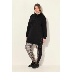 Damskie Długa bluza z kapturem tasiemka satynowa kaptur długi rękaw. Czarne bluzy damskie Ulla Popken, plus size, bez wzorów, z bawełny, casualowe, bez ramiączek, z kapturem. Za 279.99 zł.