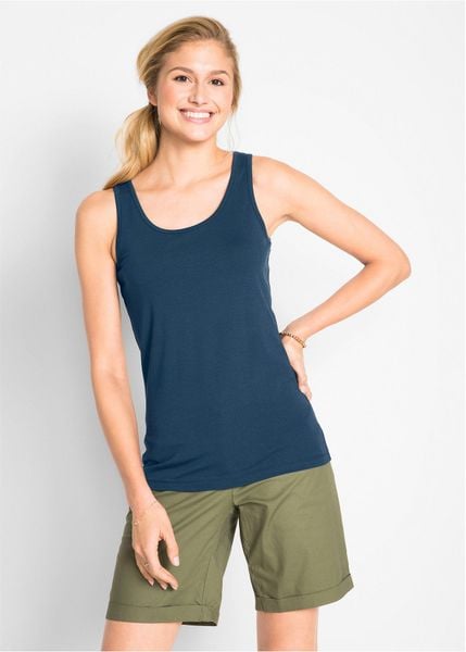 Top (2 szt.). Czarne topy damskie bonprix, bez wzorów, z bawełny, casualowe, bez kołnierzyka, bez ramiączek. Za 47.99 zł.