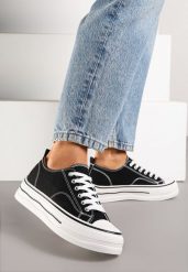 Czarne Klasyczne Trampki na Grubej Podeszwie Natileva. Czarne trampki i tenisówki damskie Born2be, bez wzorów, z jeansu, bez zapięcia. Za 64.99 zł.