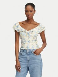 Guess Bluzka W6GP23 K3106 Kremowy Regular Fit. Białe bluzki damskie Guess, xxl, z aplikacjami, z bawełny, bez kołnierzyka, bez ramiączek. Za 294.99 zł.