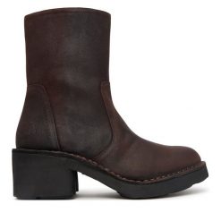 Botki Fly London. Brązowe botki damskie Fly London, bez wzorów, bez obcasa, na słupku, bez zapięcia. Za 794.99 zł.