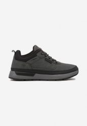 Ciemnoszare Buty Sportowe Sneakersy na Grubej Podeszwie Ozdobione Aplikacją Terevina. Szare buty sportowe męskie Born2be, z aplikacjami, z materiału, bez zapięcia. Za 169.99 zł.