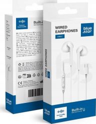 BLUE STAR słuchawki przewodowe Typ C z mikrofonem PA-M15C-R 1,2 m białe. Białe słuchawki douszne BlueStar. Za 15.24 zł.
