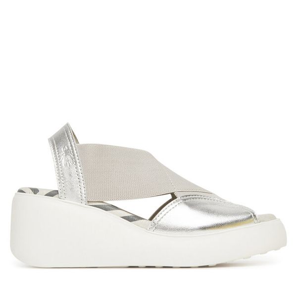 Sandały Fly London. Szare sandały damskie Fly London, bez wzorów, bez obcasa, na koturnie, bez zapięcia. Za 399.99 zł.