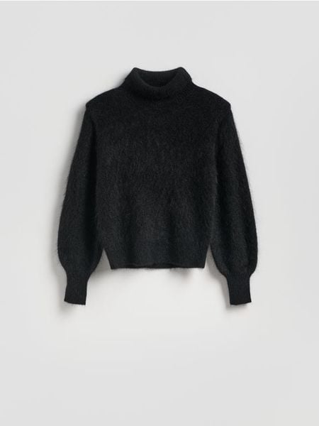 Sweter z moherem - czarny. Czarne swetry nierozpinane damskie Reserved, l, bez wzorów, z dzianiny, bez kołnierzyka, bez ramiączek. Za 399.99 zł.