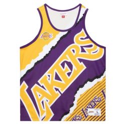 Sublimowana koszulka Lakers jumbotron 2.0. Fioletowe bluzki damskie Mitchell & Ness, bez wzorów, sportowe, bez kołnierzyka, bez ramiączek. Za 318.00 zł.