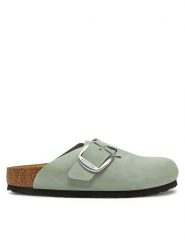 Birkenstock Klapki Boston Big Buckle 1029303 Zielony. Zielone klapki damskie Birkenstock, bez wzorów, z nubiku, bez obcasa, bez zapięcia. Za 769.99 zł.