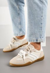 Beżowe Sneakersy Tenisówki z Geometrycznym Motywem Telanilia. Brązowe trampki i tenisówki damskie Born2be, bez wzorów, z jeansu, bez zapięcia. Za 89.99 zł.