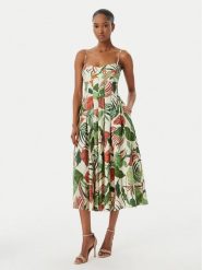 Guess Sukienka koktajlowa W6GKAF W2558 Zielony Regular Fit. Zielone sukienki damskie Guess, xs, z aplikacjami, ze lnu, wizytowe, bez kołnierzyka, bez ramiączek. Za 794.99 zł.