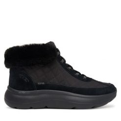 Trzewiki Skechers. Czarne botki damskie Skechers, bez wzorów, bez obcasa, na płaskiej podeszwie, bez zapięcia. Za 359.99 zł.