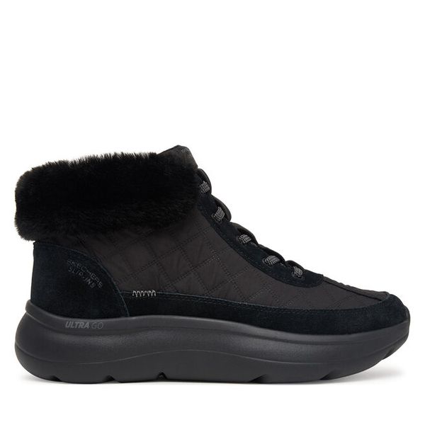 Trzewiki Skechers. Czarne botki damskie Skechers, bez wzorów, bez obcasa, na płaskiej podeszwie, bez zapięcia. Za 359.99 zł.