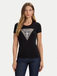 Guess T-Shirt W5BI15 J1314 Czarny Slim Fit. Czarne t-shirty damskie Guess, m, z aplikacjami, z bawełny, bez kołnierzyka, bez ramiączek. Za 119.99 zł.
