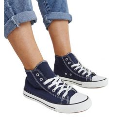 Granatowe wysokie trampki Eliska niebieskie. Niebieskie trampki i tenisówki damskie bez wzorów, bez zapięcia. Za 74.48 zł.