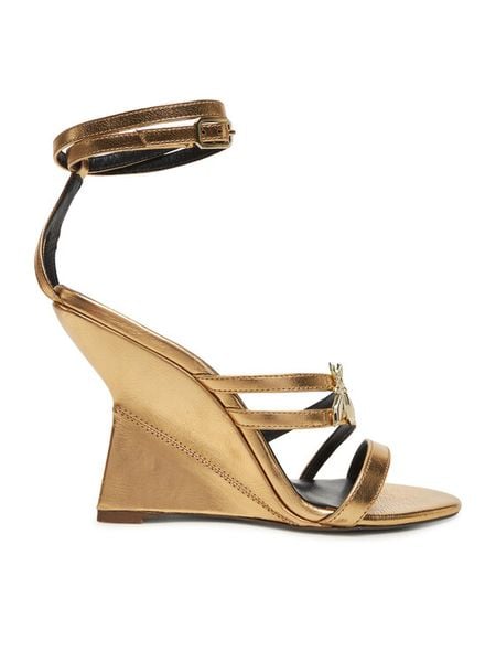Patrizia Pepe Sandały 2X0043/L031 Złoty. Żółte sandały damskie Patrizia Pepe, bez wzorów, ze skóry, bez obcasa, na koturnie, bez zapięcia. Za 1,339.00 zł.
