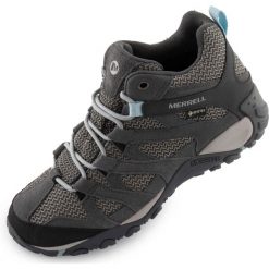 Merrell Alverstone Mid GTX damskie buty trekkingowe wodoodporne. Niebieskie obuwie trekkingowe damskie Merrell, bez zapięcia. Za 773.99 zł.