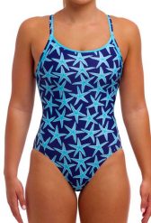 Strój kąpielowy jednoczęściowy FUNKITA See Stars - Diamond Back. Niebieskie stroje kąpielowe damskie Funkita, l, bez wzorów, z elastanu. Za 169.99 zł.
