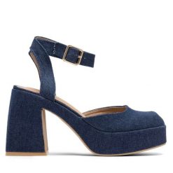 Sandały Jenny Fairy. Niebieskie sandały damskie Jenny Fairy, bez wzorów, bez obcasa, na słupku, bez zapięcia. Za 169.99 zł.