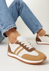 Beżowe Sneakersy Sznurowane z Perforacją Eirenthe. Brązowe obuwie sportowe damskie Born2be, na wiosnę, bez wzorów, bez zapięcia, trekkingowe. Za 79.99 zł.