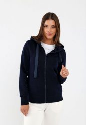 Bluza z kapturem B-LAILA. Niebieskie bluzy damskie Volcano, m, bez wzorów, z bawełny, sportowe, bez ramiączek, z kapturem. Za 159.99 zł.