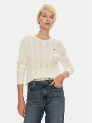 Tommy Hilfiger Sweter WW0WW43586 Écru Regular Fit. Swetry nierozpinane damskie Tommy Hilfiger, m, bez wzorów, z wełny, bez kołnierzyka, bez ramiączek. Za 449.99 zł.