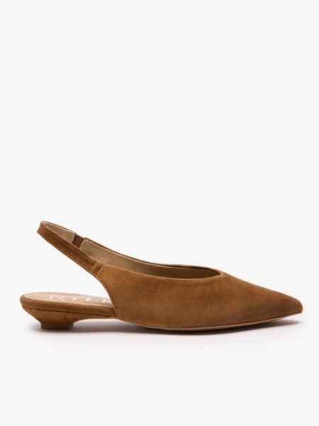 Brązowe czółenka slingback w szpic. Brązowe czółenka damskie Brawo sp. z o.o., bez wzorów, ze skóry, bez obcasa, na płaskiej podeszwie, bez zapięcia. Za 399.99 zł.