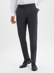 BOSS Męskie spodnie garniturowe z wełny dziewiczej Baukasten - Leon Mężczyźni Regular Fit wełna ze strzyży czarny marmurkowy, 26. Czarne garnitury męskie Boss, m, bez wzorów, z wełny. Za 599.95 zł.