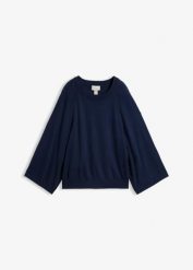 Cienki sweter, oversize. Niebieskie swetry nierozpinane damskie bonprix, bez wzorów, bez kołnierzyka, bez ramiączek. Za 109.99 zł.