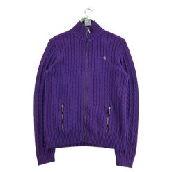 Damski sweter z fioletowym zamkiem. Fioletowe swetry nierozpinane damskie Ralph Lauren, l, bez wzorów, z materiału, eleganckie, bez kołnierzyka, bez ramiączek. Za 136.28 zł.