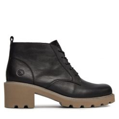 Botki Remonte. Czarne botki damskie Remonte, bez wzorów, bez obcasa, na słupku, bez zapięcia. Za 439.99 zł.