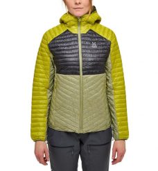 Damska Kurtka Turystyczna Izolowana Lekka Pakowna L.I.M Mimic. Zielone kurtki sportowe damskie Haglöfs, l, bez wzorów, bez ramiączek, z kapturem, trekkingowe. Za 599.00 zł.