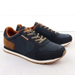 Półbuty sportowe męskie casual granatowe Bugatti 321-ASH02-5500. Buty sportowe męskie Bugatti, bez wzorów, z materiału, bez zapięcia. Za 193.50 zł.