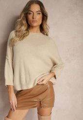 Beżowy Sweter z Wełną z Alpaki i Krótszym Rękawem Irissania. Brązowe swetry nierozpinane damskie Renee, bez wzorów, z wełny, casualowe, bez kołnierzyka, bez ramiączek. Za 159.99 zł.