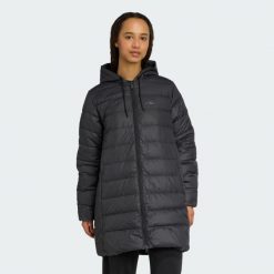 Parka z kapturem Essentials CLIMAWARM 3-Stripes Light Down. Czarne parki damskie Adidas, s, bez wzorów, z kapturem. W wyprzedaży za 402.38 zł.
