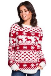 Ciepły Sweter z Zimowym Motywem - Model 2. Białe swetry nierozpinane damskie MOE, l, bez wzorów, z materiału, bez kołnierzyka, bez ramiączek. Za 209.90 zł.