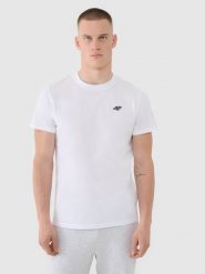 4F T-shirt regular gładki męski - biały 3XL. Białe t-shirty męskie 4F, m, bez wzorów, z bawełny, bez kołnierzyka, bez ramiączek. Za 49.99 zł.