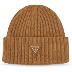 Czapka Guess. Brązowe czapki damskie Guess, na zimę, z aplikacjami. Za 154.99 zł.