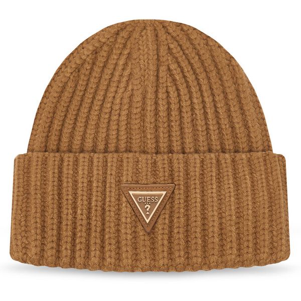 Czapka Guess. Brązowe czapki damskie Guess, na zimę, z aplikacjami. Za 154.99 zł.