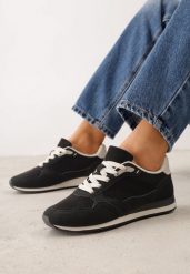 Czarne Sneakersy Casualowe z Imitacji Zamszu z Podeszwą z Bieżnikiem Alevtina. Czarne obuwie sportowe damskie Born2be, bez wzorów, z dzianiny, bez zapięcia. Za 119.99 zł.