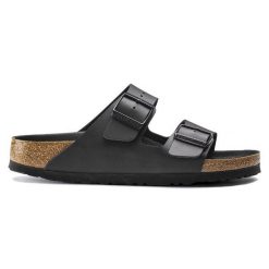 BIRKENSTOCK ARIZONA Klapki damskie. Czarne klapki damskie Birkenstock, na lato, bez wzorów, z materiału, klasyczne, bez obcasa, bez zapięcia. Za 309.99 zł.