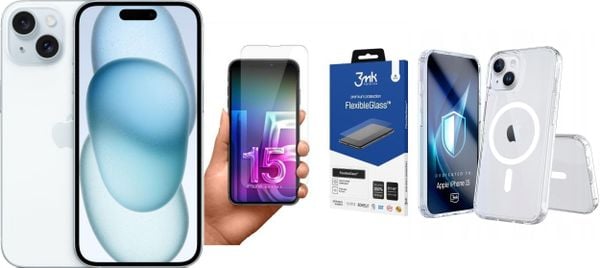 Smartfon Apple iPhone 15 256GB Blue (MTP93) + FlexibleGlass + Etui Armor MagCase. Niebieskie smartfony Apple. Za 3,624.00 zł.
