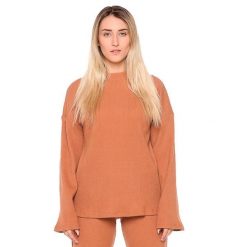 Bluza miękki na co dzień na siłownię. Brązowe bluzy damskie LEONE 1947 APPAREL, bez wzorów, z bawełny, bez ramiączek, bez kaptura. W wyprzedaży za 136.83 zł.