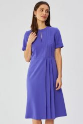 Elegancka sukienka midi z ozdobnymi zakładkami fioletowa. Fioletowe sukienki damskie Stylove, l, bez wzorów, eleganckie, bez kołnierzyka, bez ramiączek, midi. Za 249.00 zł.