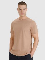 4F T-shirt regular gładki męski - beżowy L. Brązowe t-shirty męskie 4F, l, bez wzorów, z bawełny, bez kołnierzyka, bez ramiączek. Za 49.99 zł.