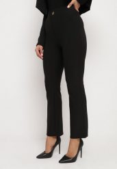 Czarne Spodnie z Szerokimi Nogawkami i Wysokim Stanem Liarinna. Czarne spodnie materiałowe damskie Born2be, bez wzorów, z jeansu, eleganckie, z podwyższonym stanem. Za 34.99 zł.