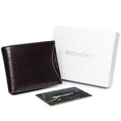 Portfel męski brązowy z czarną wstawką Rovicky 1540-03-BOR-1270 BRO. Brązowe portfele męskie ROVICKY, bez wzorów, ze skóry. Za 67.99 zł.